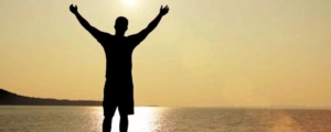 man standing hopeful banner