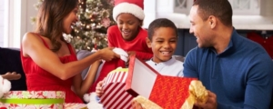 black-family-christmas-stock photo